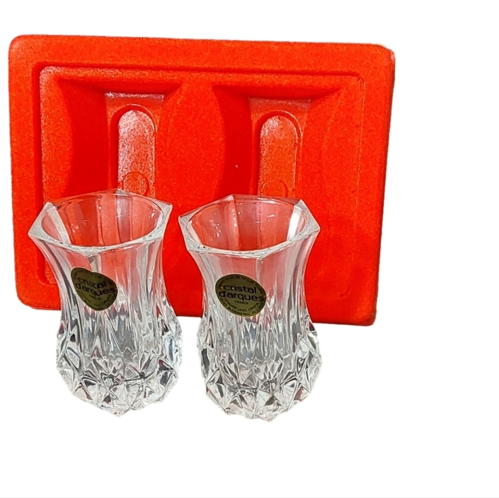 CRISTAL D'ARQUES FRANCE VIOLETTE‎ SET OF 2 BUD VASE